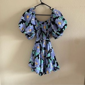 Talulah Mini Dress Womens Medium Blue Floral Puff Off Shoulder Summer Holiday